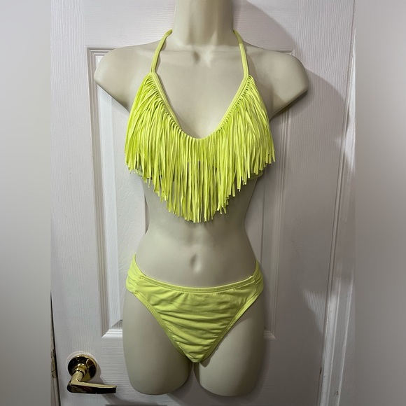 L* SPACE AUDREY CITRUS FRINGE HALTER BIKINI 2 Pc Set size M/L - Picture 2 of 6